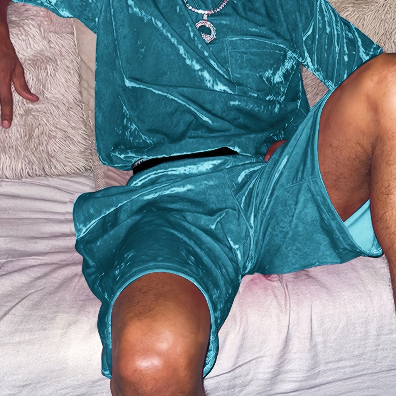 1set Sleepwear Suit Mens Short Sleeve T Shirts Shorts Nightwea