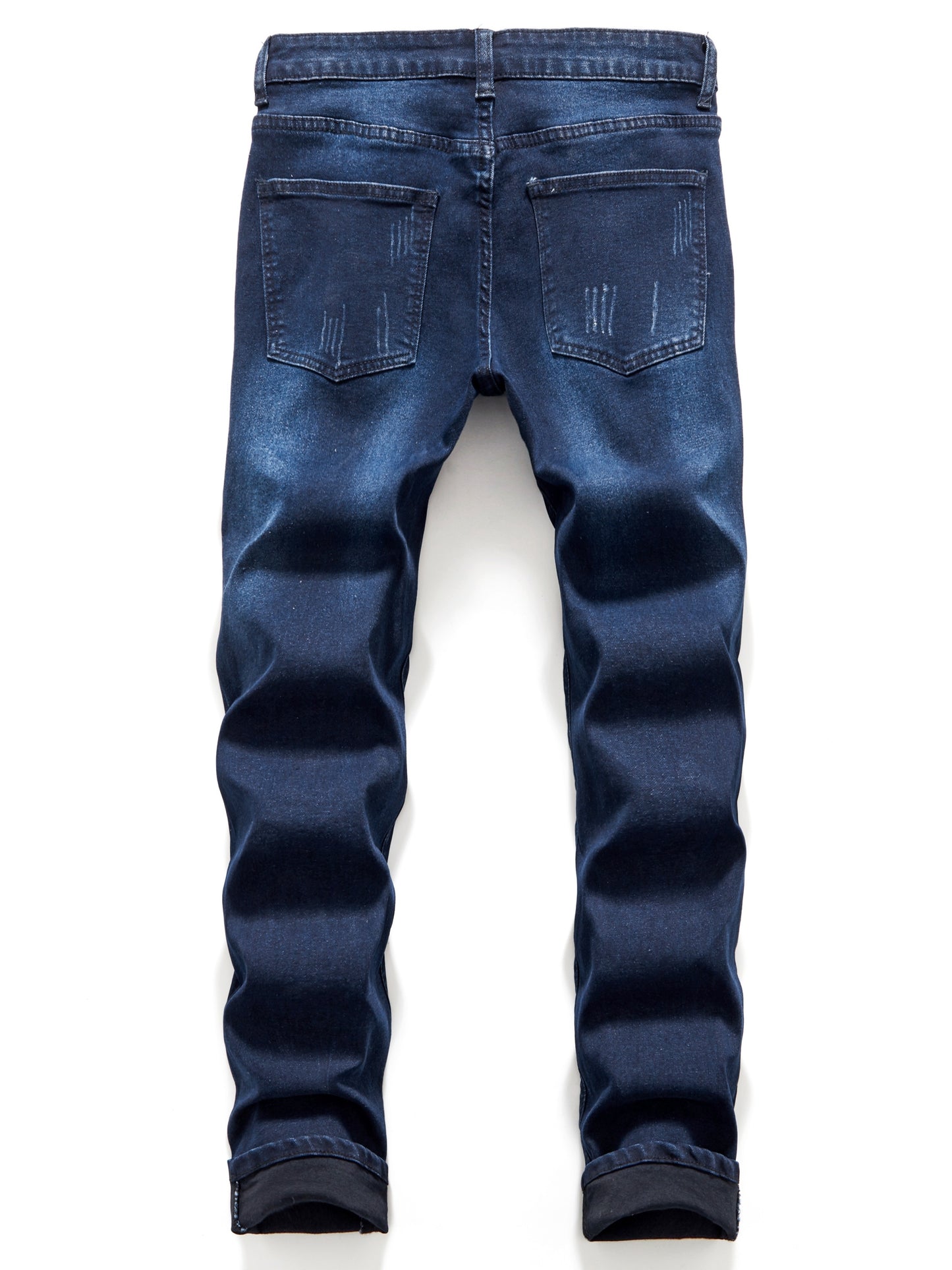 Medium Stretch Men's Patchwork Jeans, Casual Street Style Denim Pants