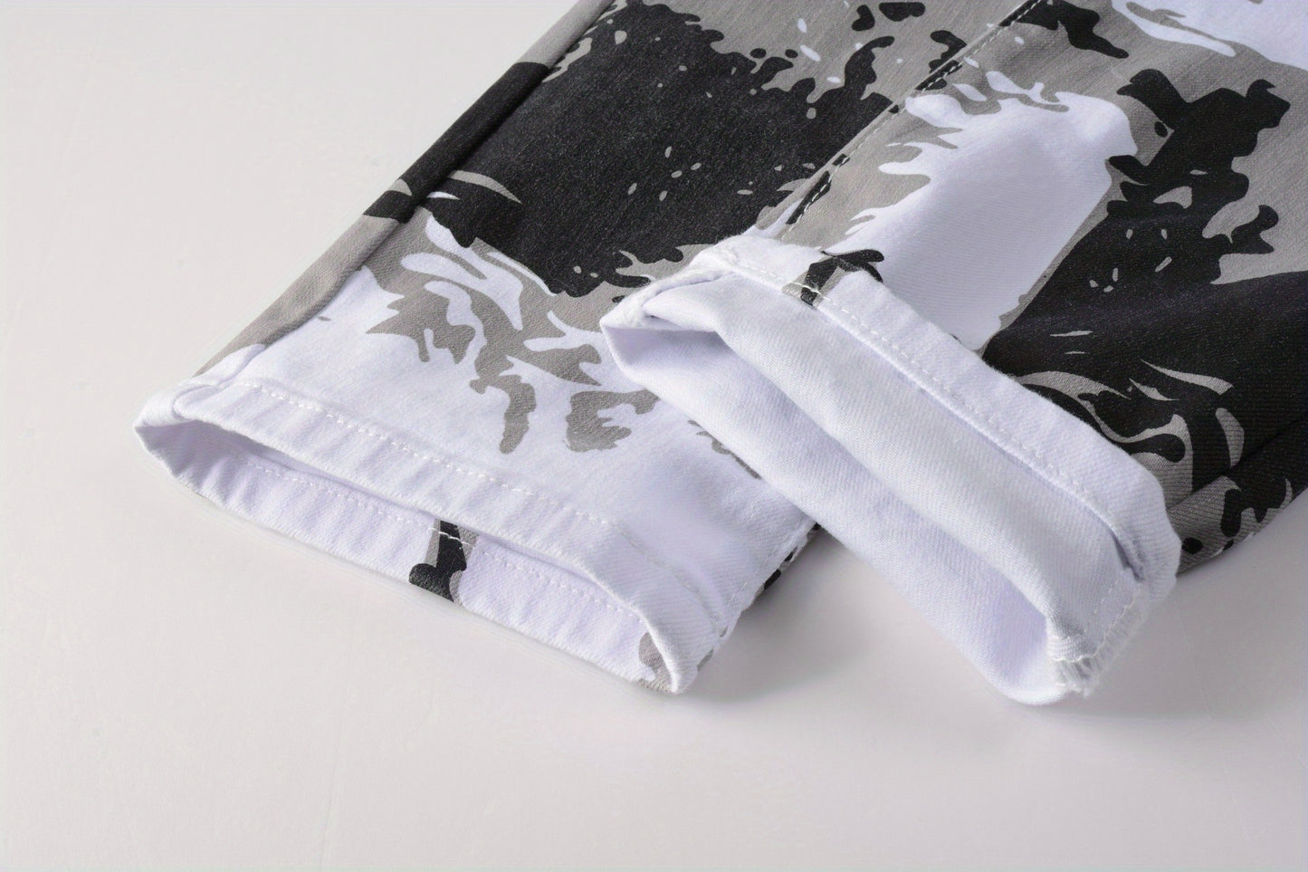 Camouflage Jeans, Casual Mid Stretch Breathable Straight Leg Slim Fit