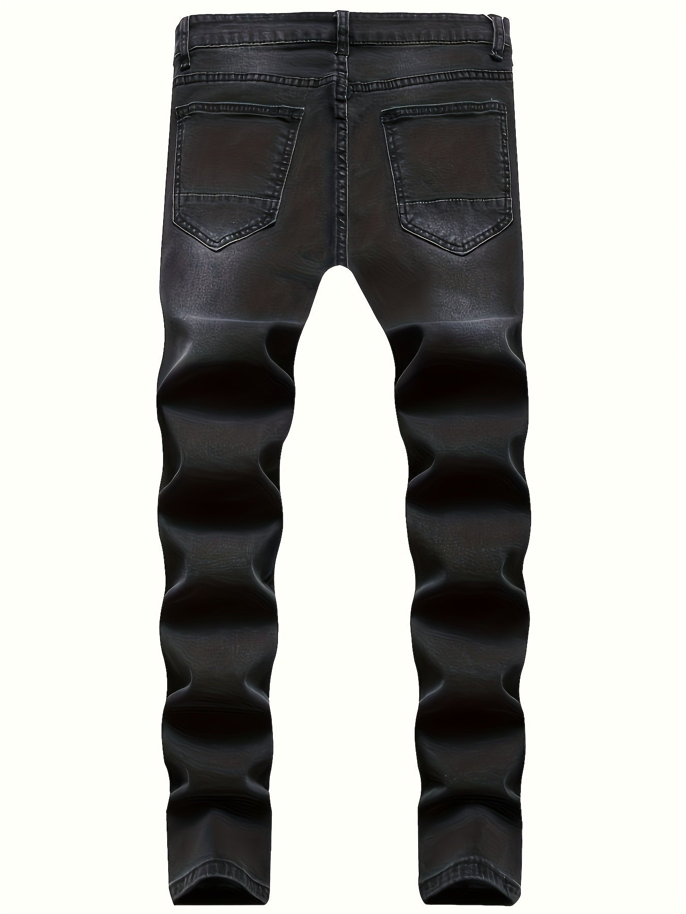 Mid Stretch Slim Fit Ripped Cotton Jeans, Men's Street Style Distressed Denim Pants