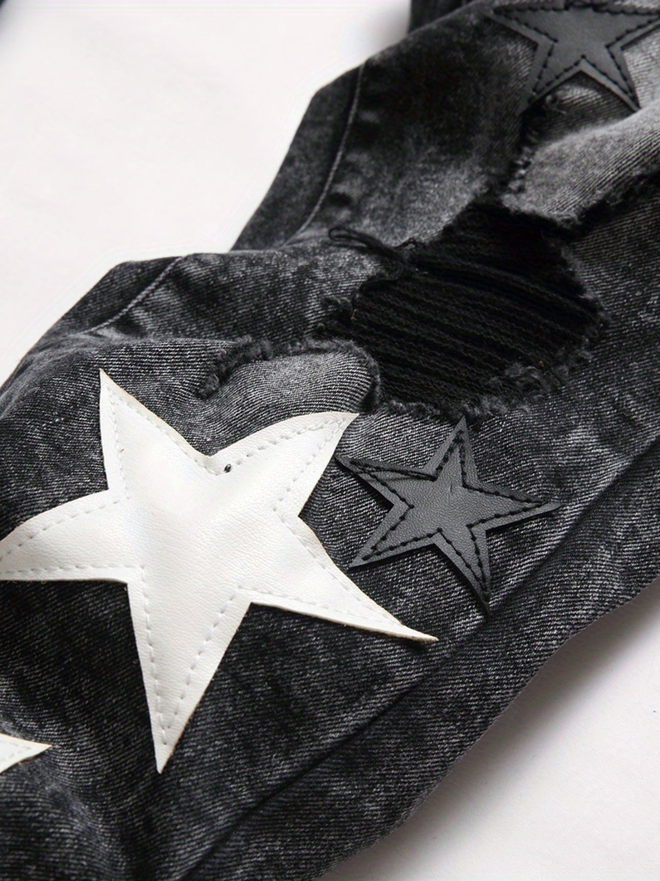 y2k Star Pattern Slim Fit Jeans, Men's Stretch Street Style Denim Pants