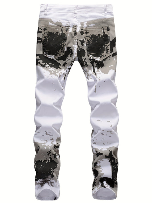 Camouflage Jeans, Casual Mid Stretch Breathable Straight Leg Slim Fit