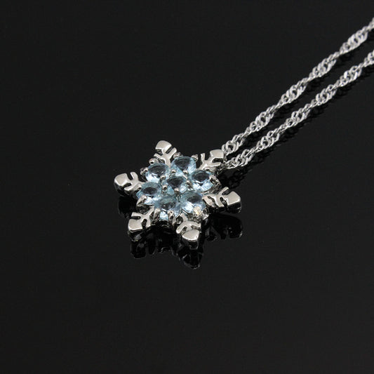 1pc Exquisite Blue Crystal Snowflake Flower Pendant Necklace - Unique Elegant Jewelry