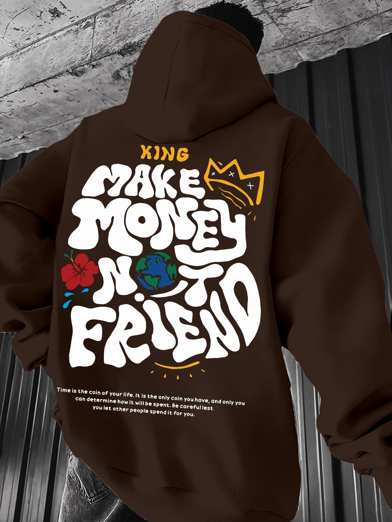 Men's Hoodie, Regular Fit, Polyester, Stretchy, "Make Money Not Friend" Graphic