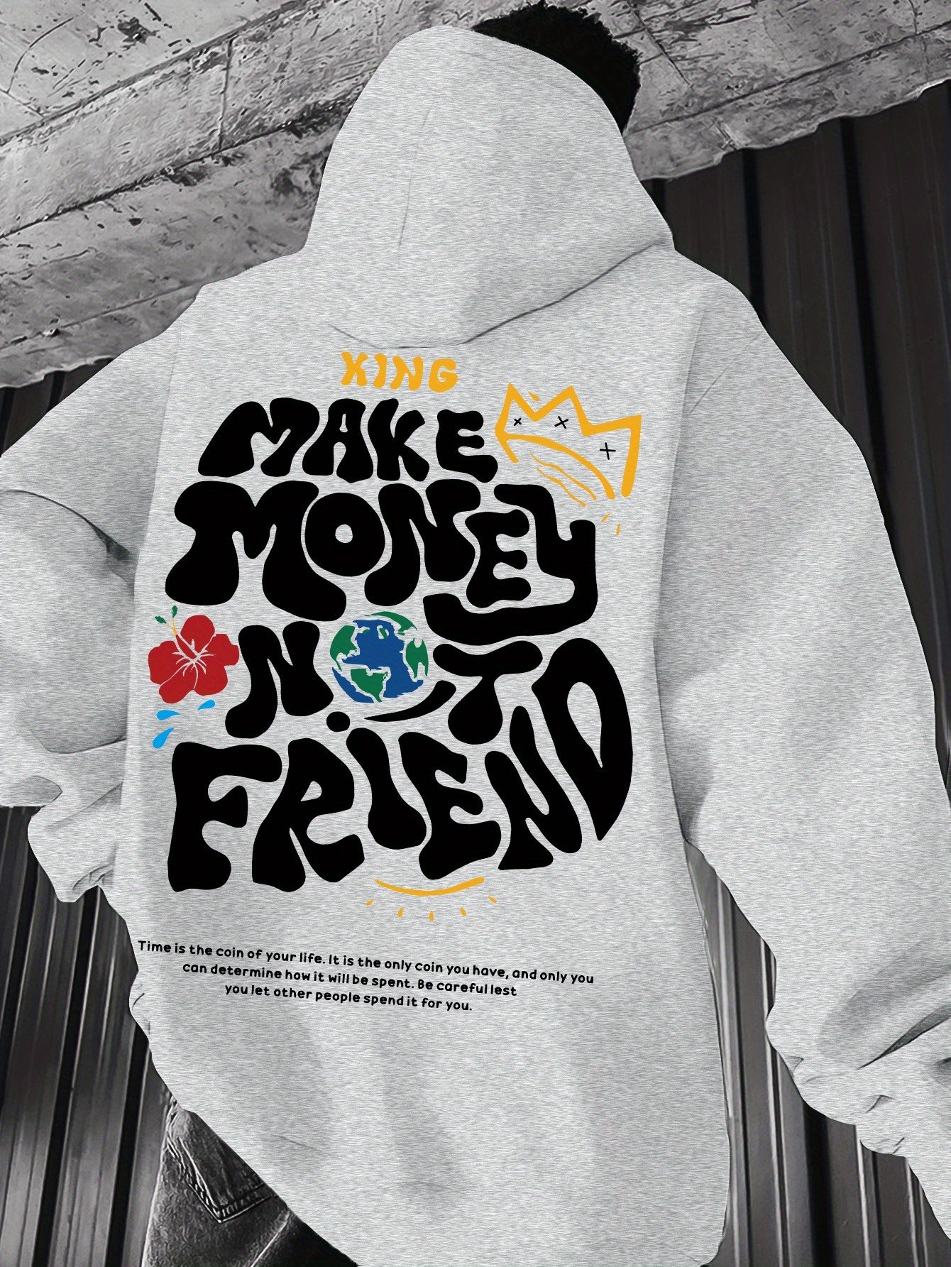 Men's Hoodie, Regular Fit, Polyester, Stretchy, "Make Money Not Friend" Graphic