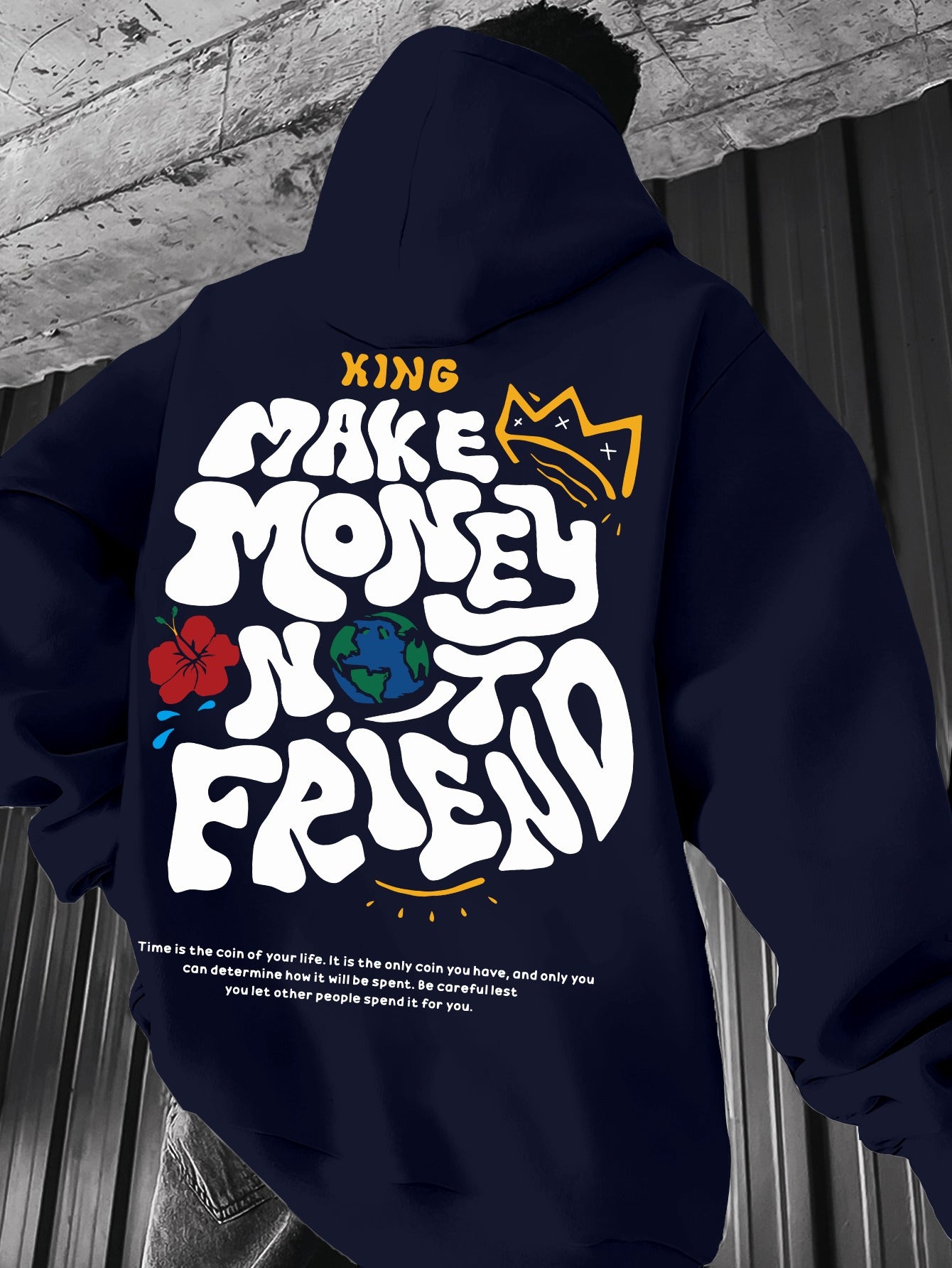 Men's Hoodie, Regular Fit, Polyester, Stretchy, "Make Money Not Friend" Graphic