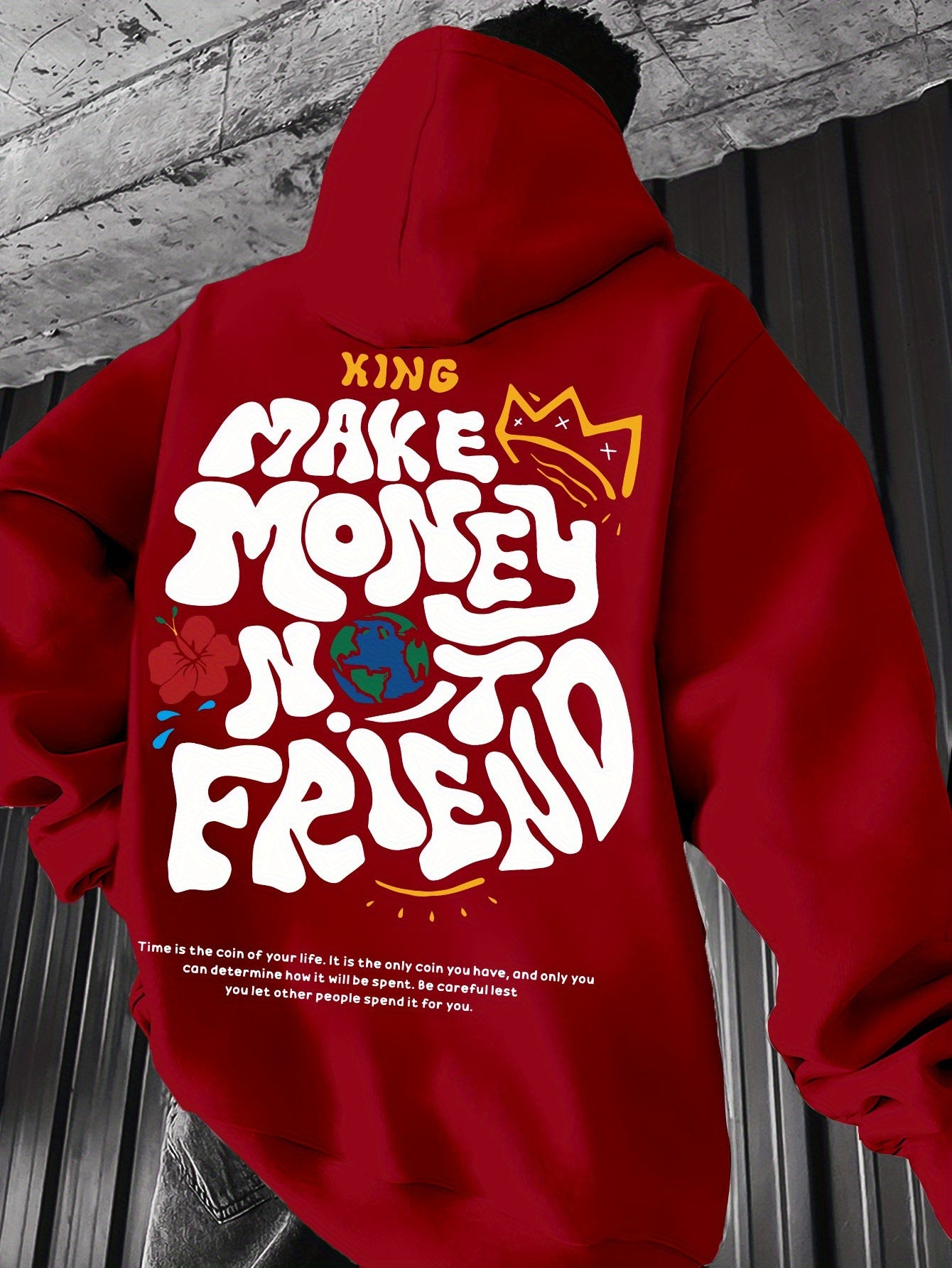 Men's Hoodie, Regular Fit, Polyester, Stretchy, "Make Money Not Friend" Graphic