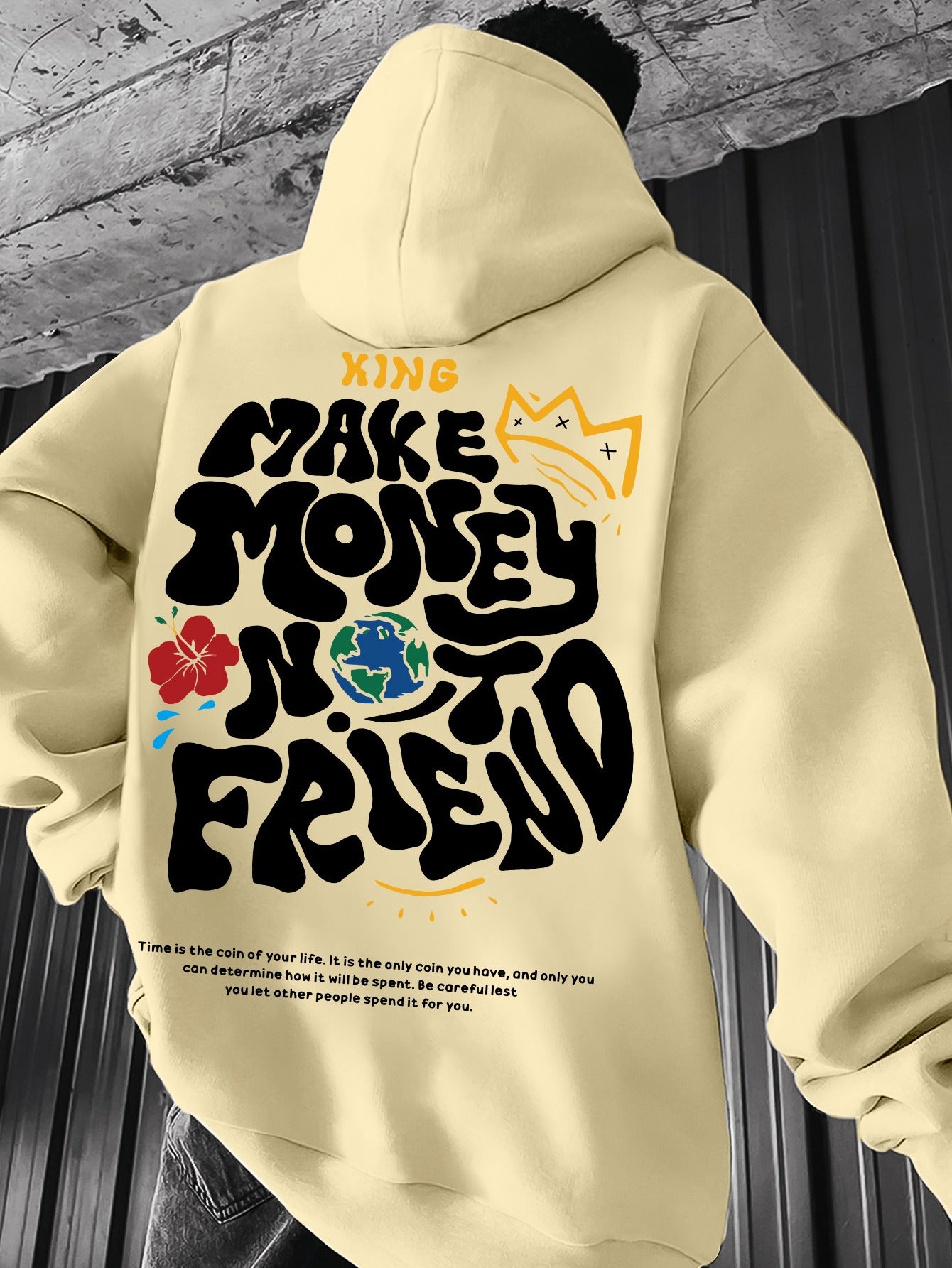 Men's Hoodie, Regular Fit, Polyester, Stretchy, "Make Money Not Friend" Graphic
