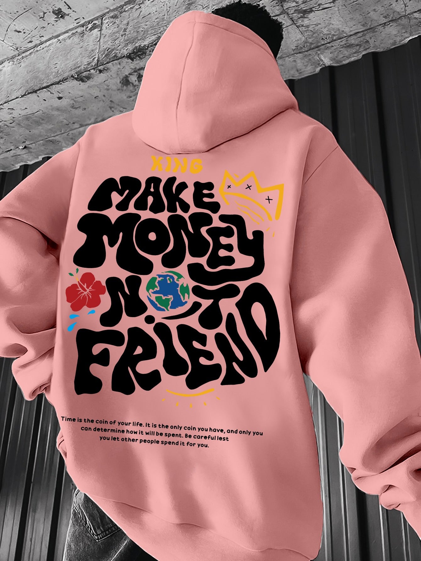Men's Hoodie, Regular Fit, Polyester, Stretchy, "Make Money Not Friend" Graphic