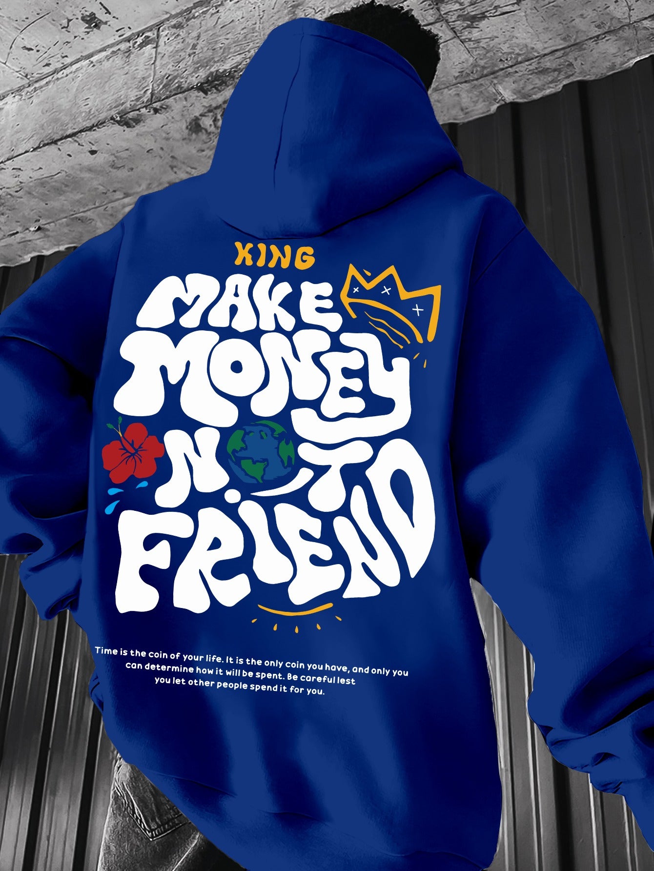 Men's Hoodie, Regular Fit, Polyester, Stretchy, "Make Money Not Friend" Graphic