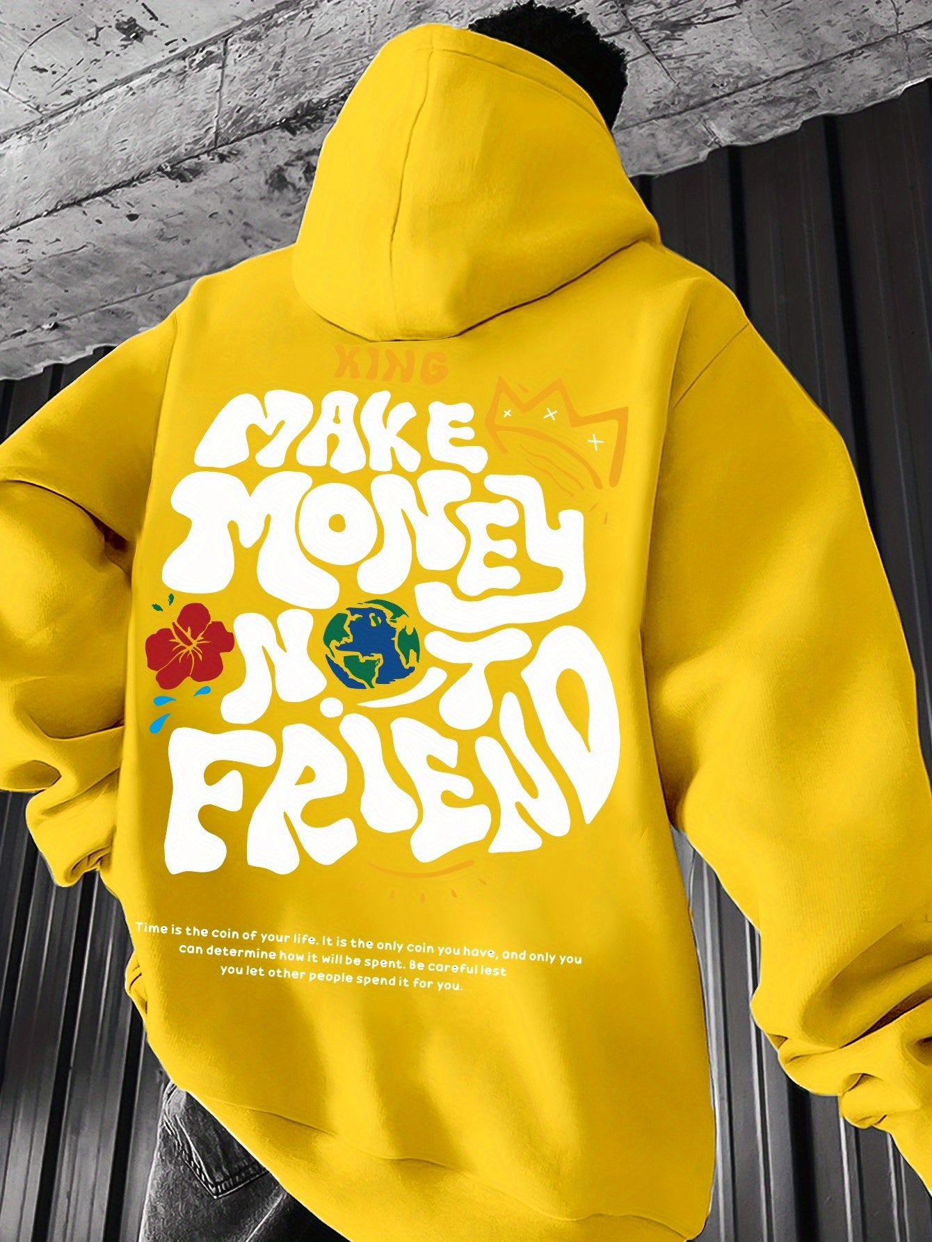 Men's Hoodie, Regular Fit, Polyester, Stretchy, "Make Money Not Friend" Graphic