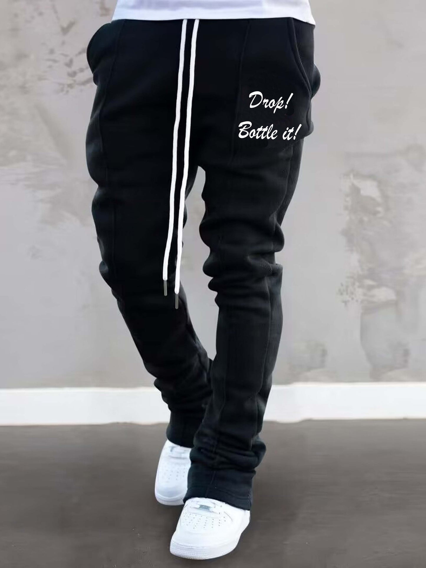 Mens Graphic Flared Sweatpants - Comfort-fit Elastic Waist & Drawstring - Roomy Pockets