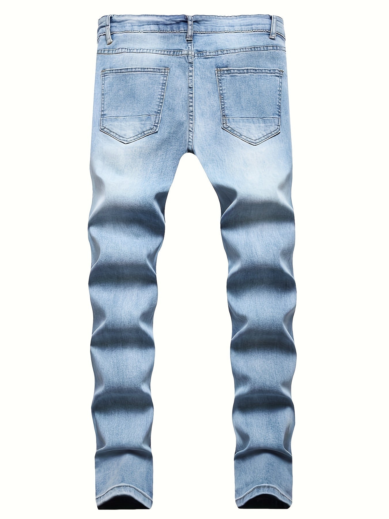 Mid Stretch Slim Fit Ripped Cotton Jeans, Men's Street Style Distressed Denim Pants