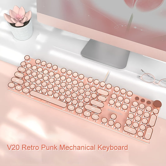 Mechanical Gaming Keyboard Typewriter Style, 104 Keys Wired Keyboard Retro