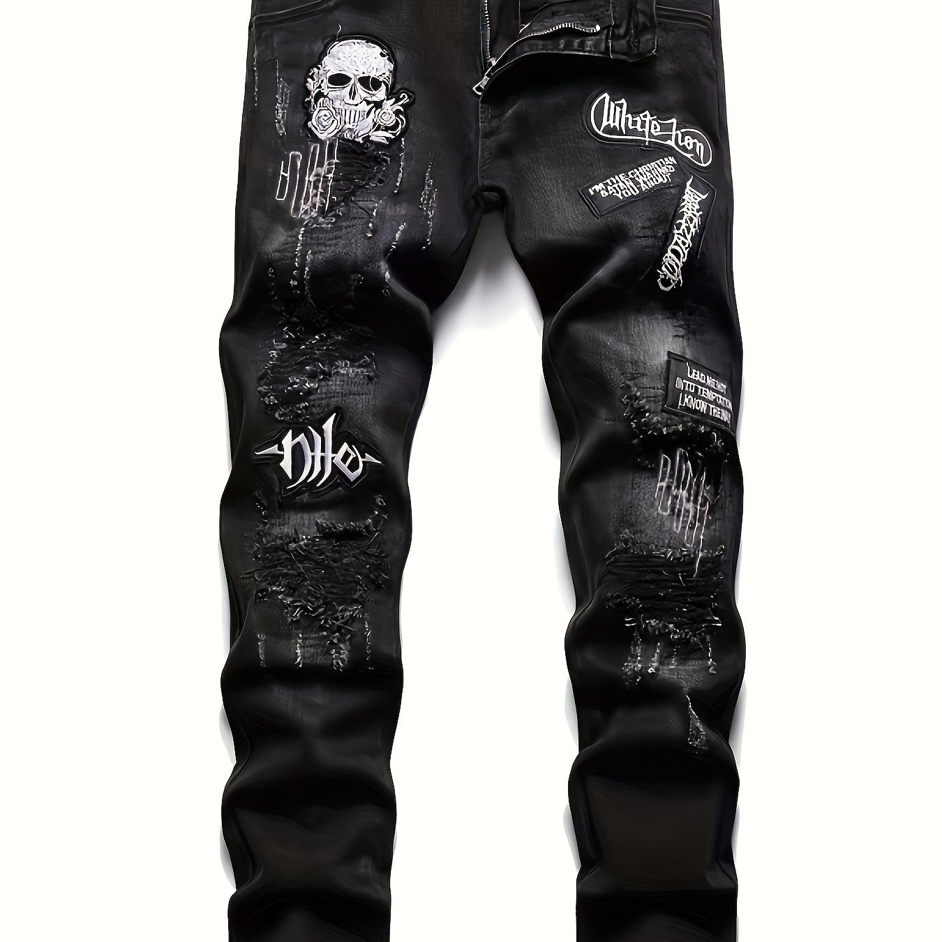 Medium Stretch Men's Patchwork Jeans, Casual Street Style Denim Pants
