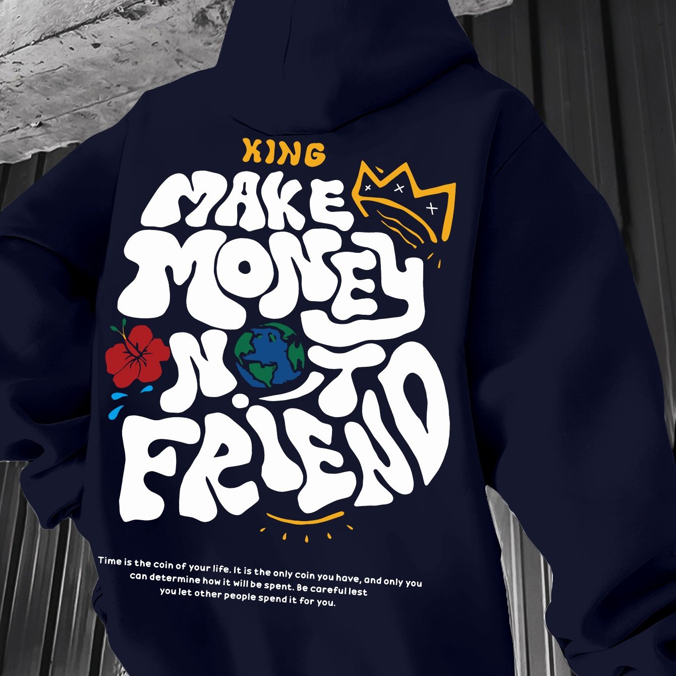 Men's Hoodie, Regular Fit, Polyester, Stretchy, "Make Money Not Friend" Graphic