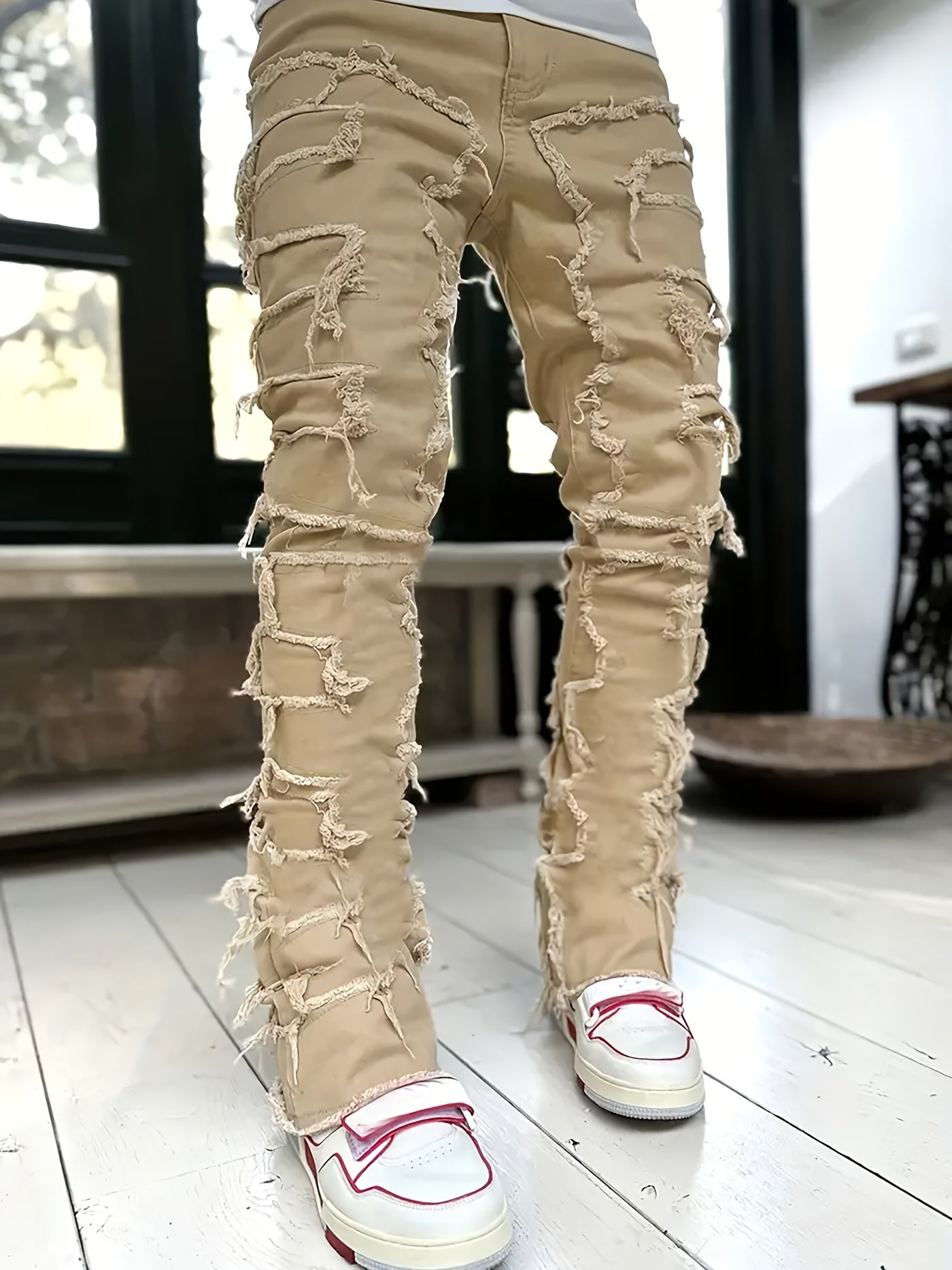 Y2k Style Trim Jeans, Men's Street Style Stretch Denim Pants