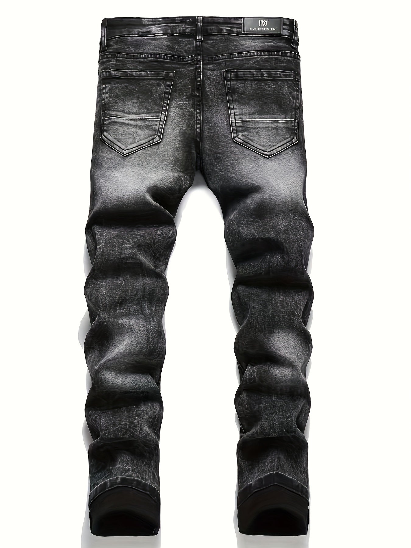 y2k Star Pattern Slim Fit Jeans, Men's Stretch Street Style Denim Pants