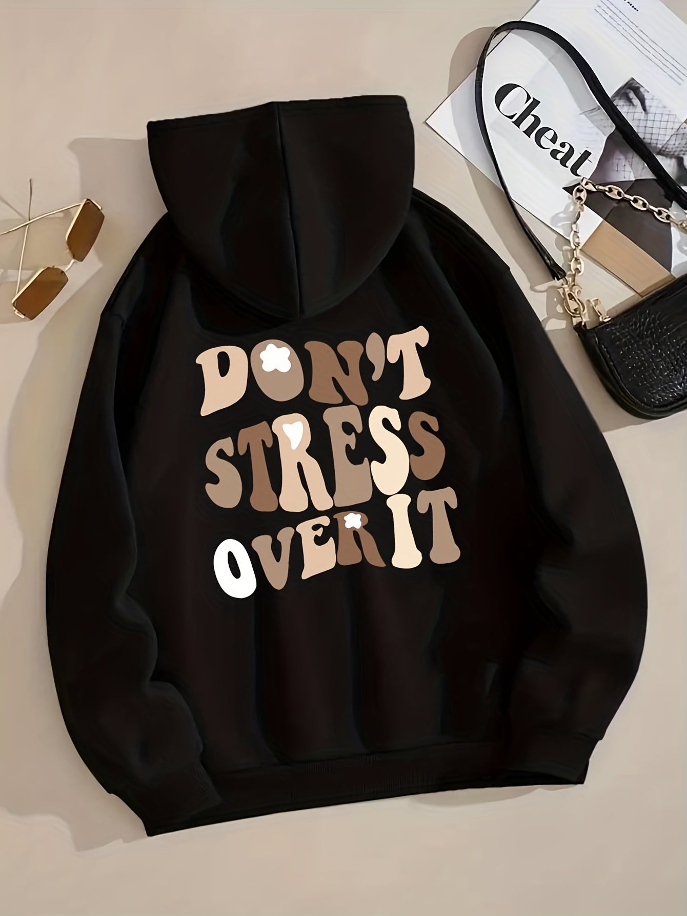 Graphic Long Sleeve Fleece Hooded Sweatshirts, Drawstring With Front Pocket