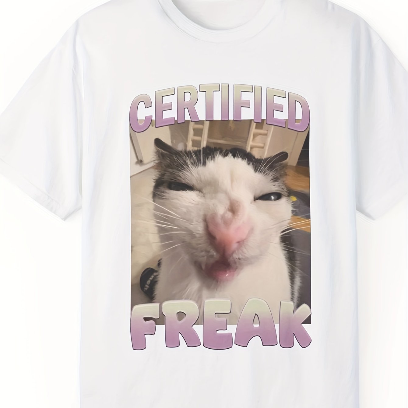Women's Cat Graphic Tee - Casual Short Sleeve Crew Neck Top