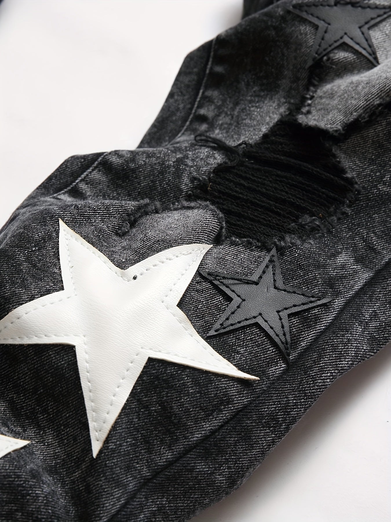 y2k Star Pattern Slim Fit Jeans, Men's Stretch Street Style Denim Pants