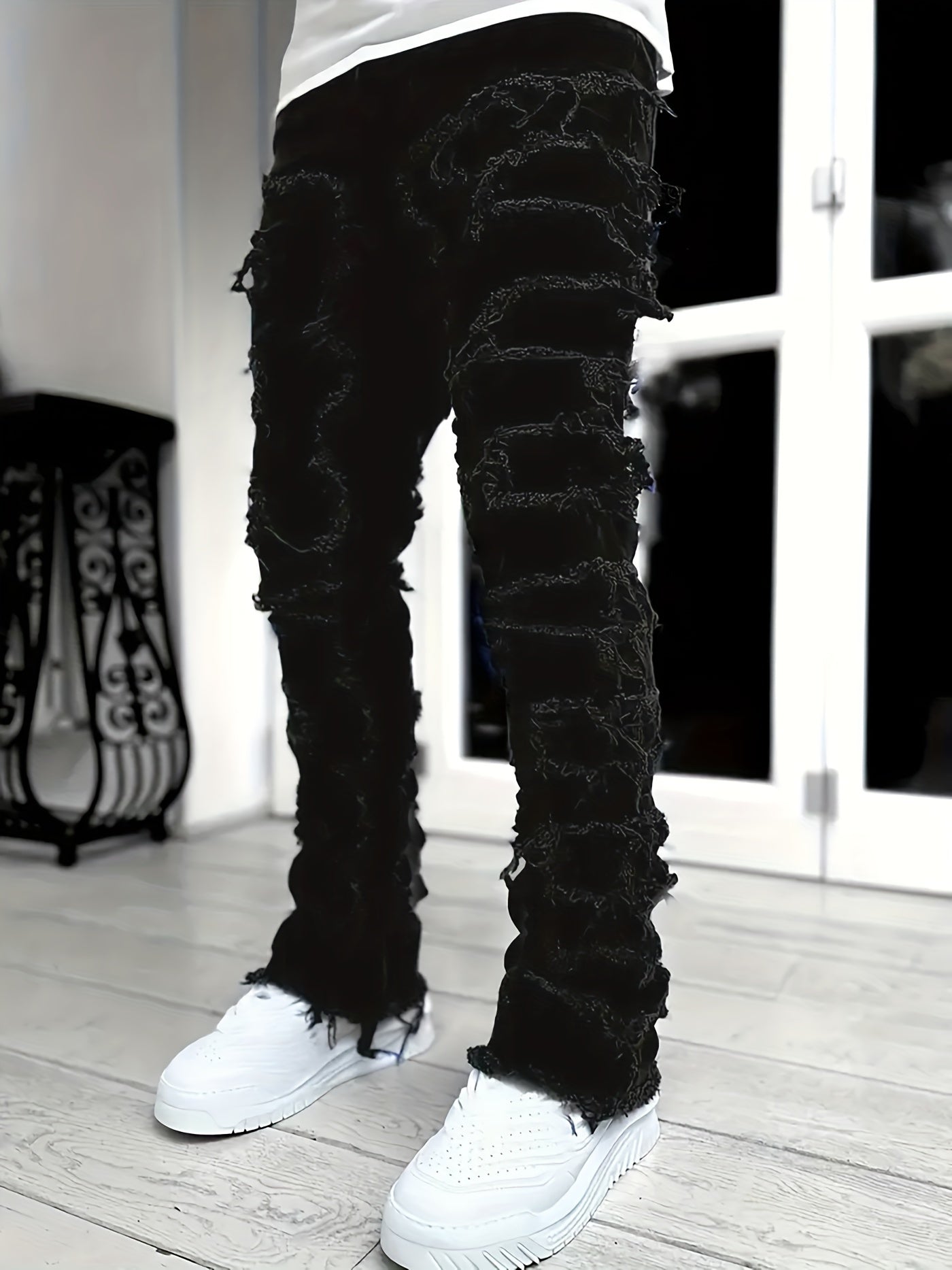 Y2k Style Trim Jeans, Men's Street Style Stretch Denim Pants