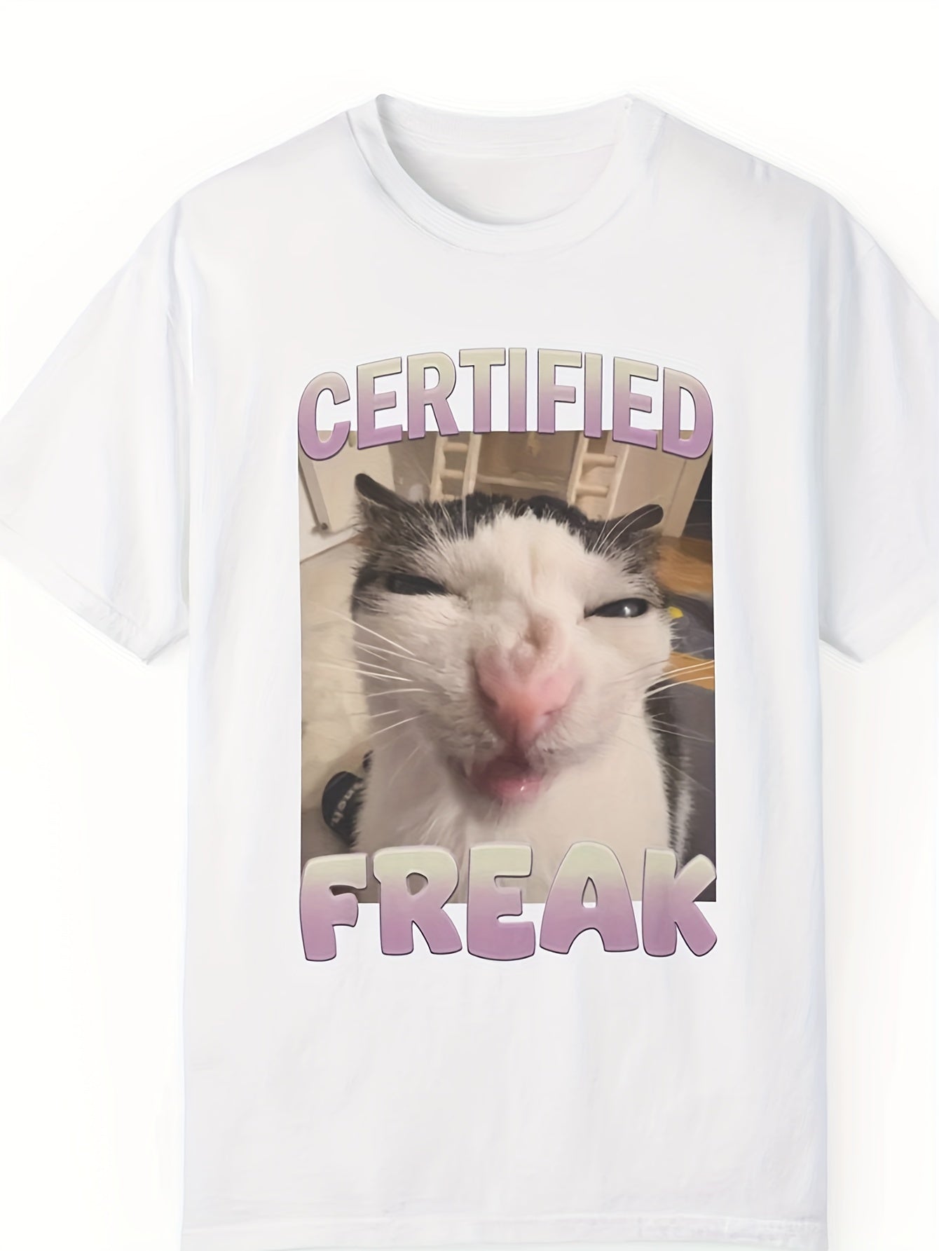 Women's Cat Graphic Tee - Casual Short Sleeve Crew Neck Top