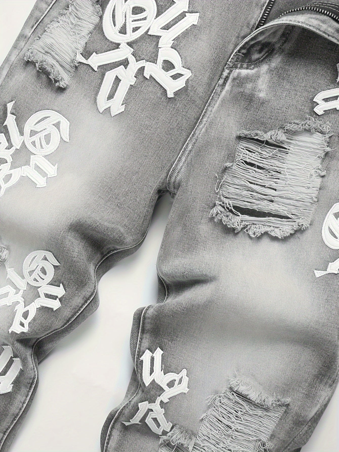 Men's Fashion Denim Jeans, Loose Fit, Non-Stretch Cotton Blend, Regular Length Pants with Distressed Detail