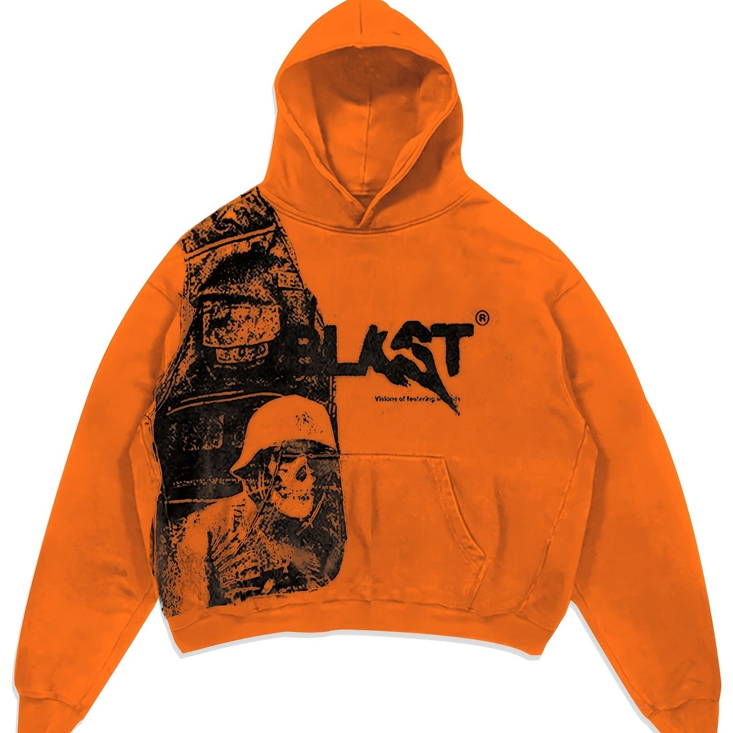 Y2K Style Hooded Pullover Sweatshirt with Kangaroo Pocket, Long Sleeve Polyester