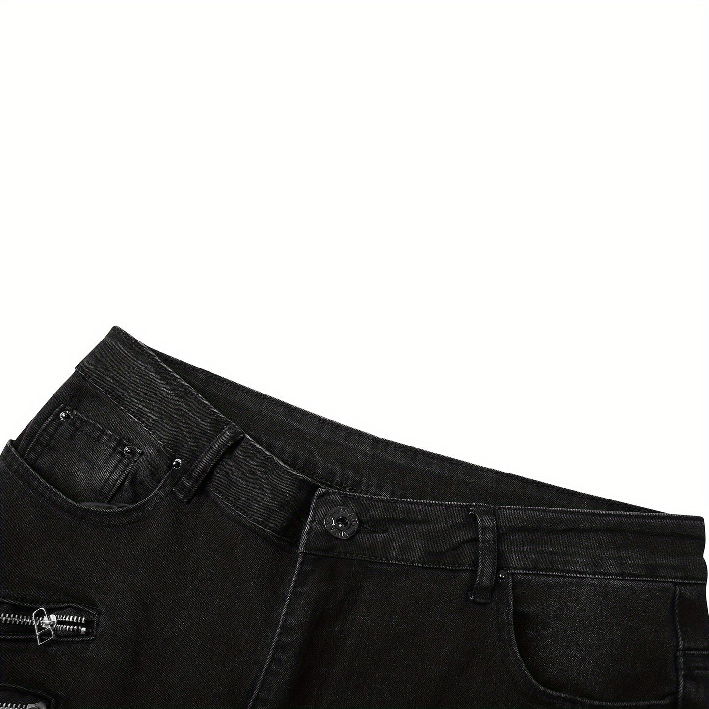 Stretchy Slim Fit Ripped Biker Jeans - Soft, Breathable, Distressed Denim Pants with Elastic Waistband for Men's Casual Street Style Fashion - Perfect for Spring and Fall Seasons