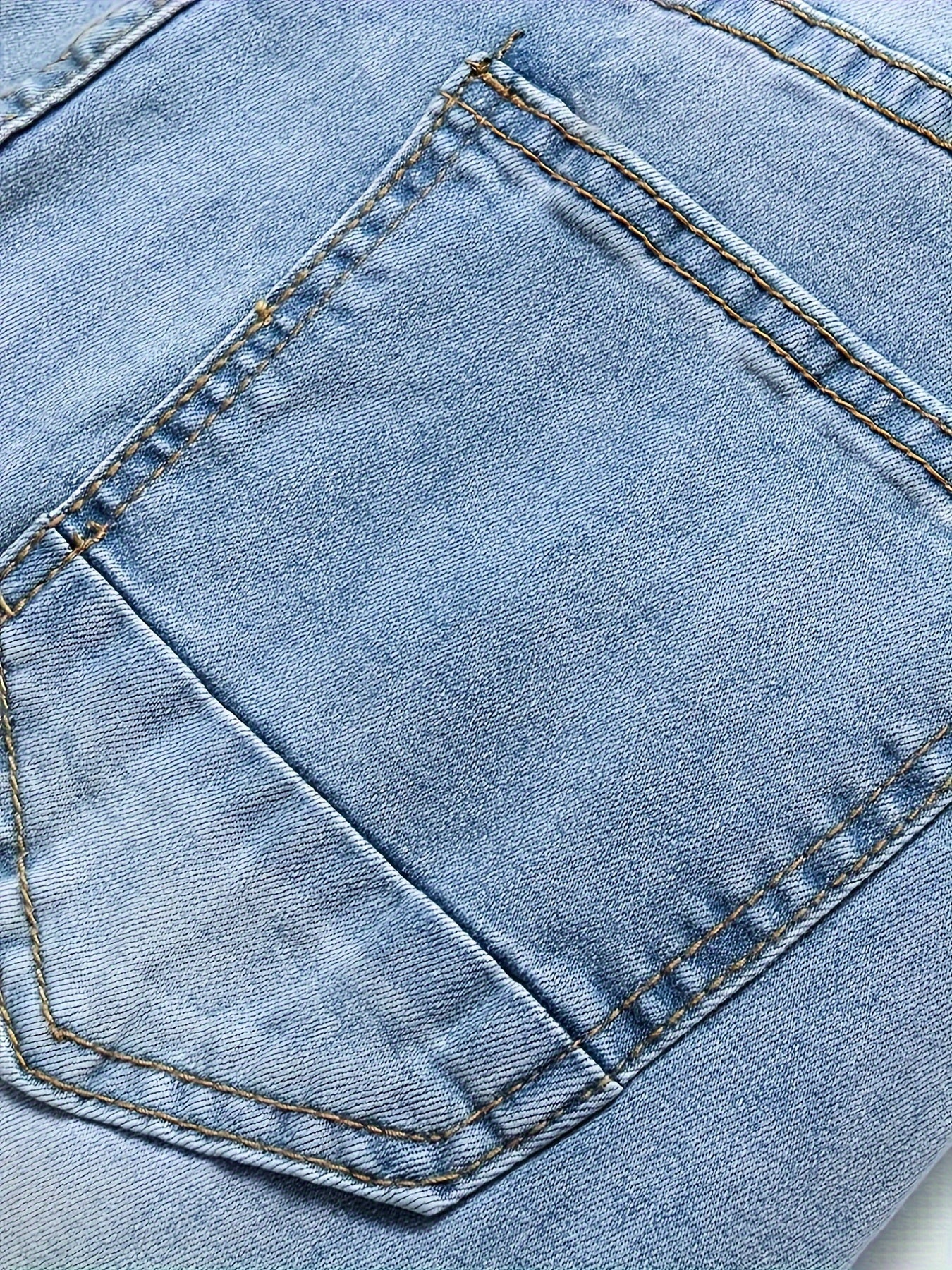Mid Stretch Slim Fit Ripped Cotton Jeans, Men's Street Style Distressed Denim Pants