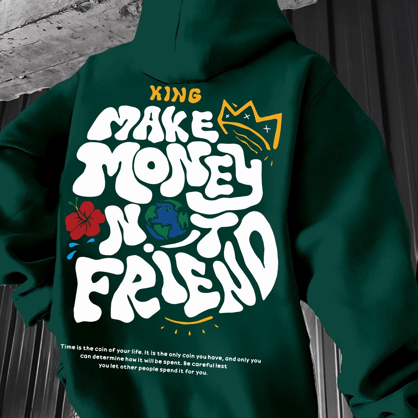 Men's Hoodie, Regular Fit, Polyester, Stretchy, "Make Money Not Friend" Graphic