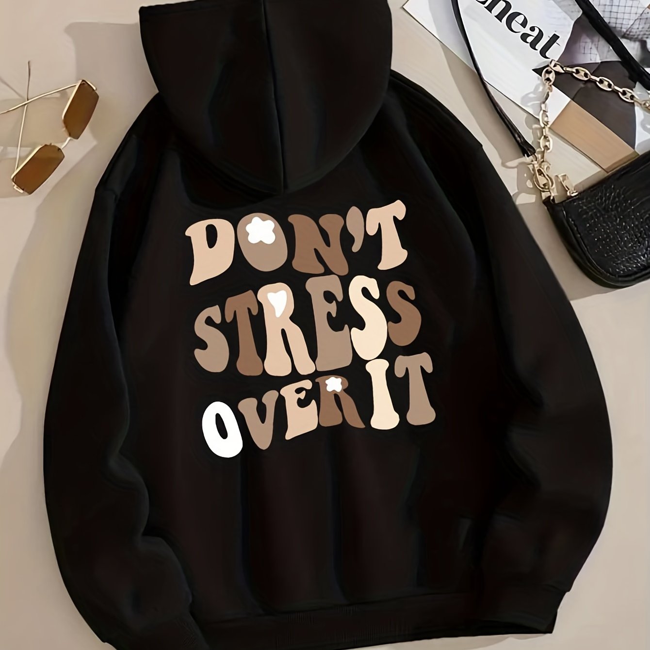 Graphic Long Sleeve Fleece Hooded Sweatshirts, Drawstring With Front Pocket