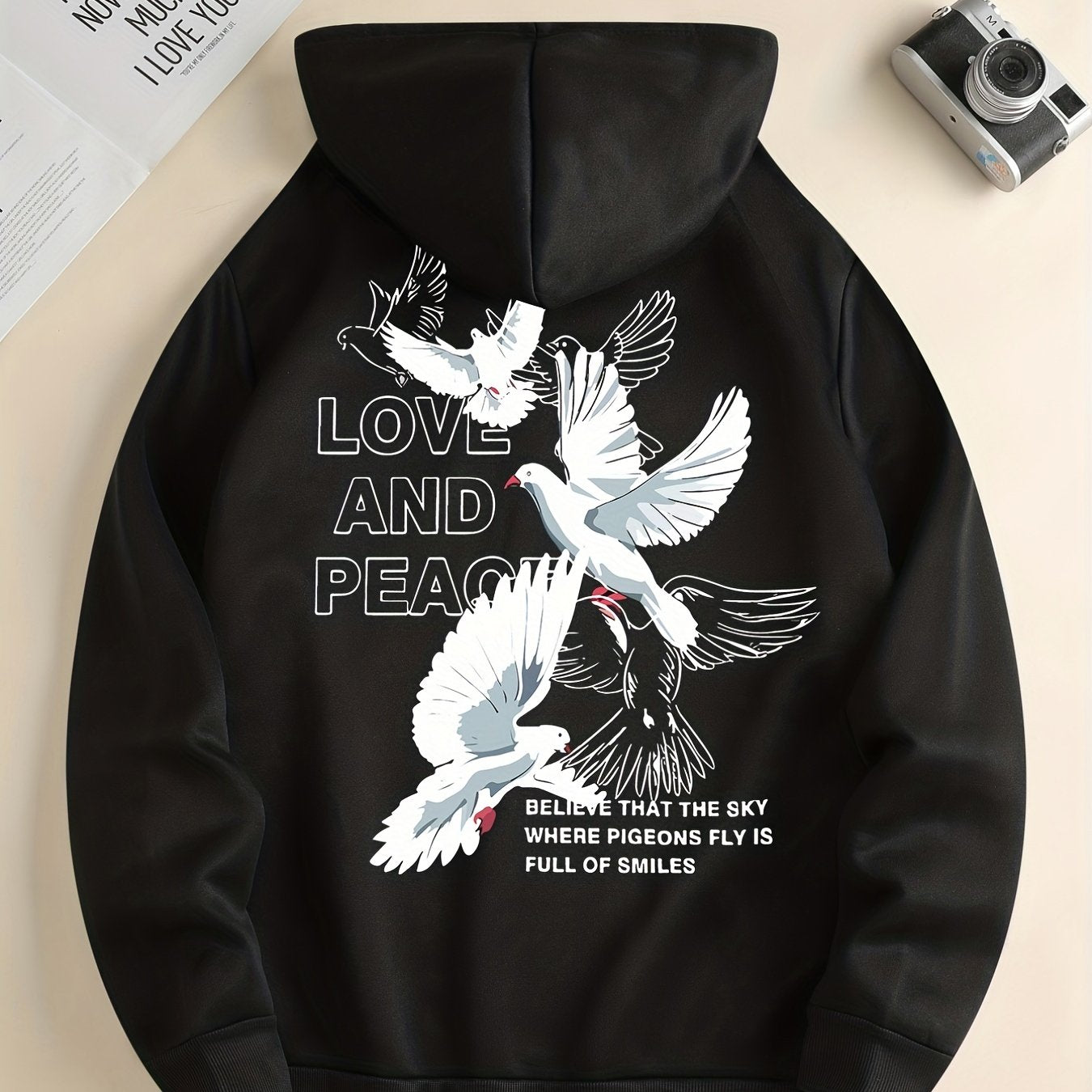 Hoodies Men, 'Love And Peace' Graphic Hoodie, Men’s Pullover Hooded Sweatshirt