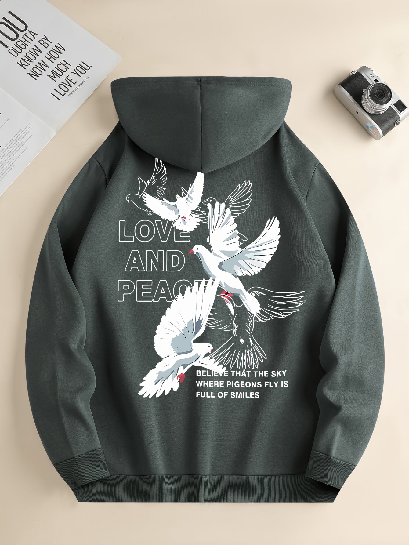 Hoodies Men, 'Love And Peace' Graphic Hoodie, Men’s Pullover Hooded Sweatshirt