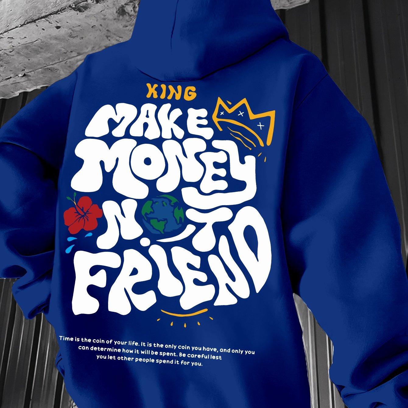 Men's Hoodie, Regular Fit, Polyester, Stretchy, "Make Money Not Friend" Graphic