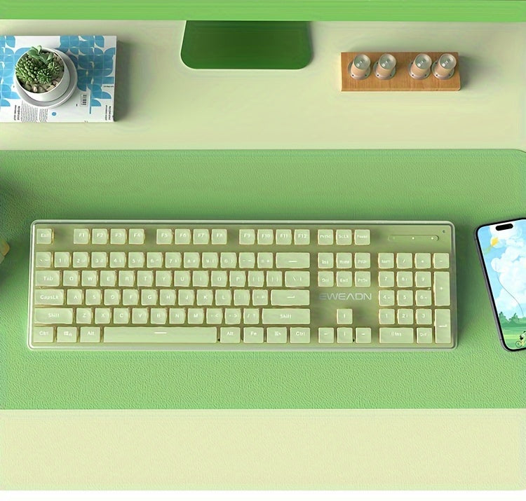 Wired Keyboard | Full Size 104 Quiet Keys, Comfortable Typing with Pudding-Style Keycaps, Durable All-Metal Panel, Soft LED Backlight