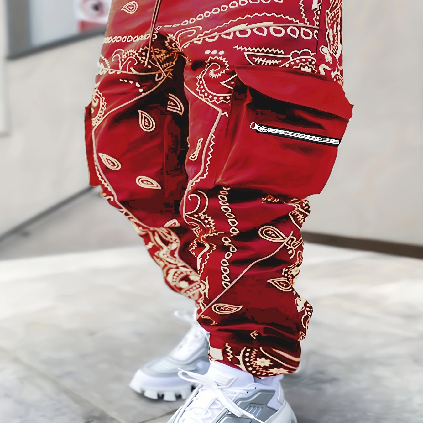 Mens Stylish Paisley Cargo Joggers - Comfortable Graphic Print