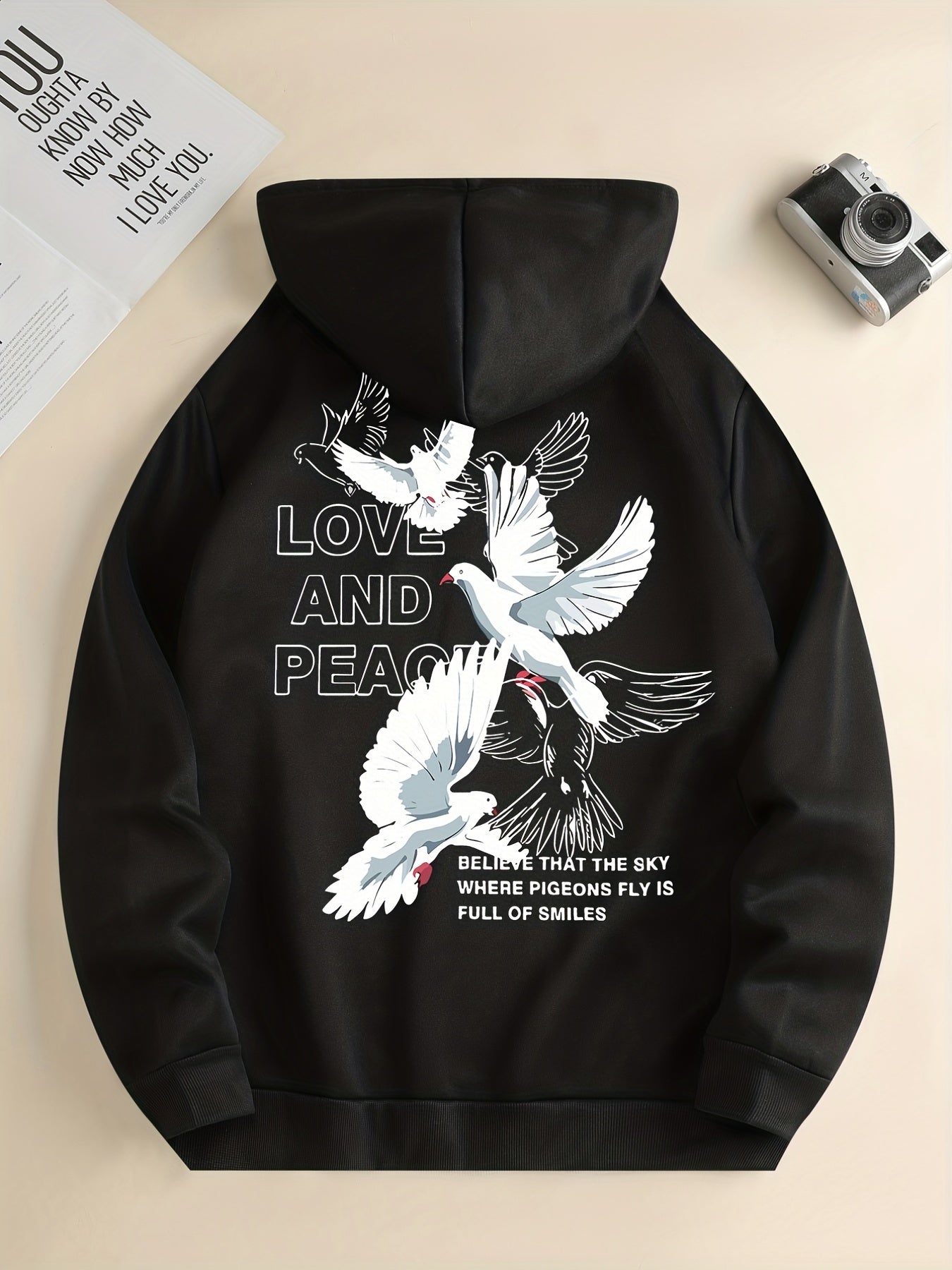 Hoodies Men, 'Love And Peace' Graphic Hoodie, Men’s Pullover Hooded Sweatshirt