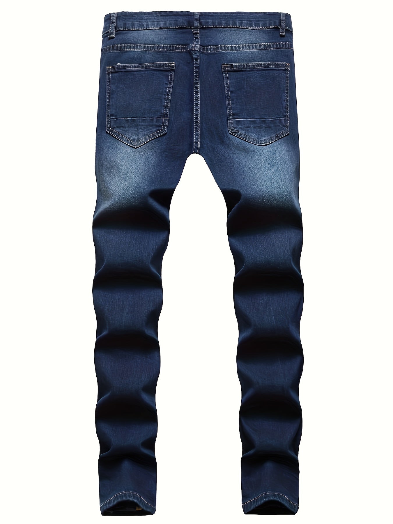 Mid Stretch Slim Fit Ripped Cotton Jeans, Men's Street Style Distressed Denim Pants