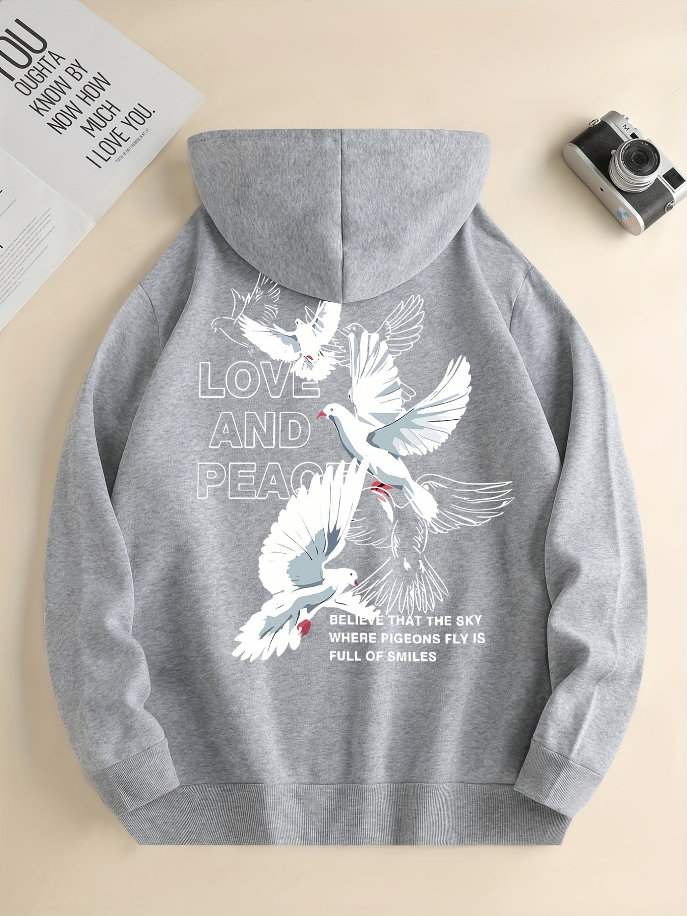 Hoodies Men, 'Love And Peace' Graphic Hoodie, Men’s Pullover Hooded Sweatshirt