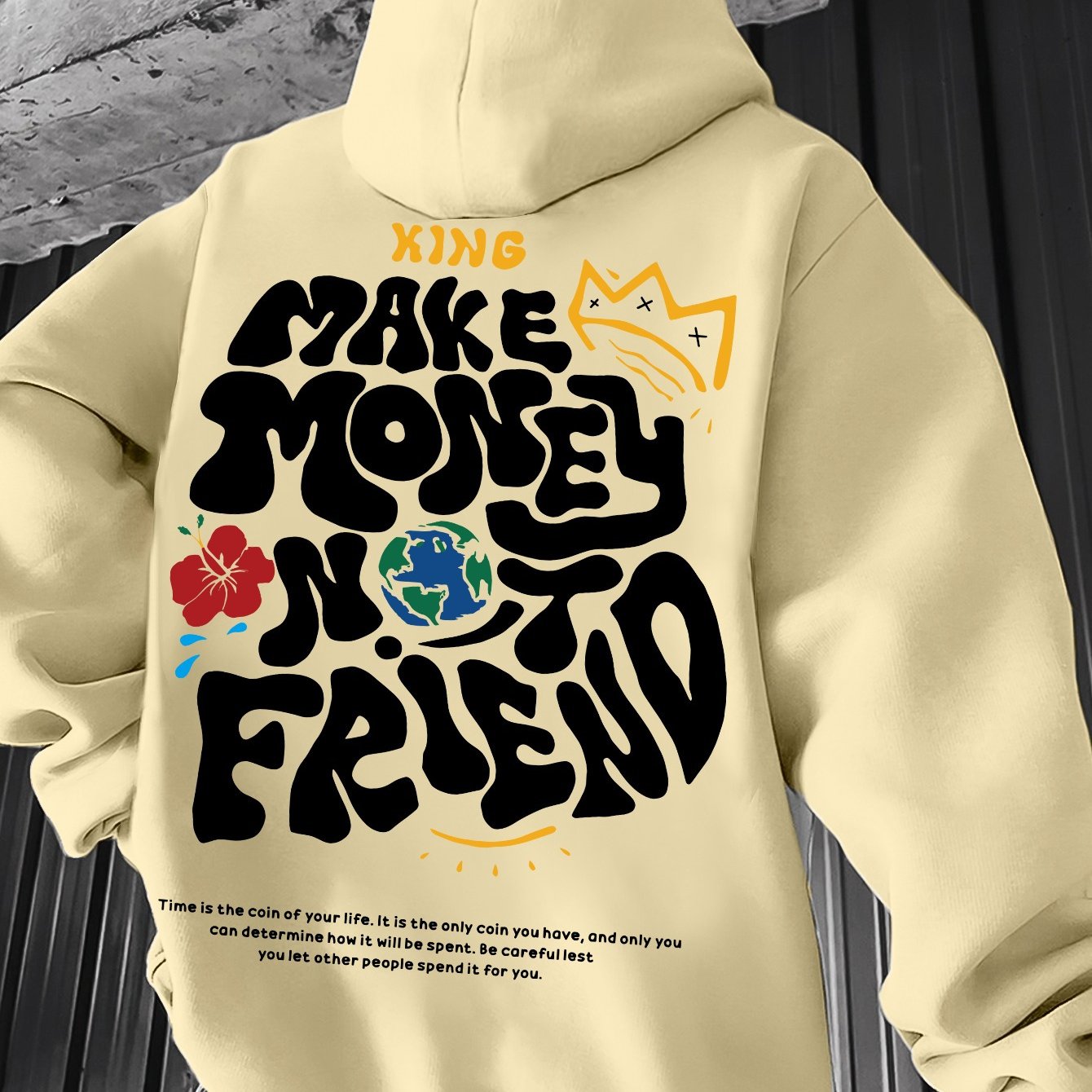 Men's Hoodie, Regular Fit, Polyester, Stretchy, "Make Money Not Friend" Graphic