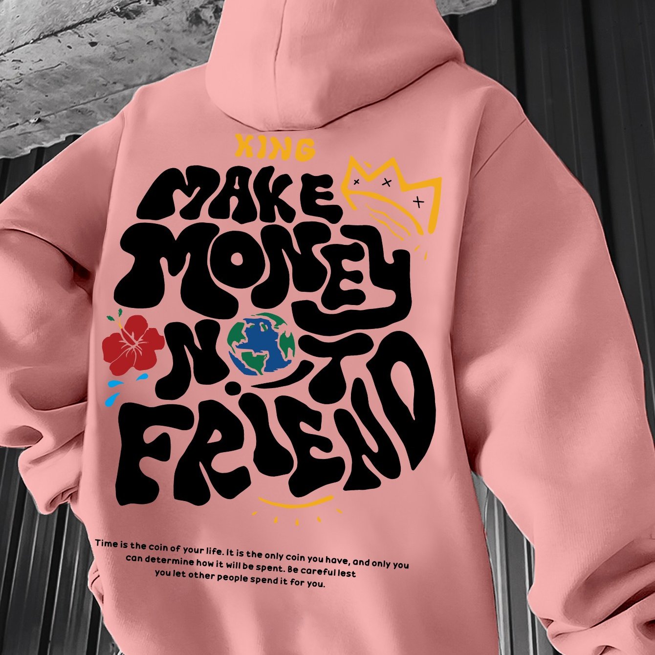 Men's Hoodie, Regular Fit, Polyester, Stretchy, "Make Money Not Friend" Graphic