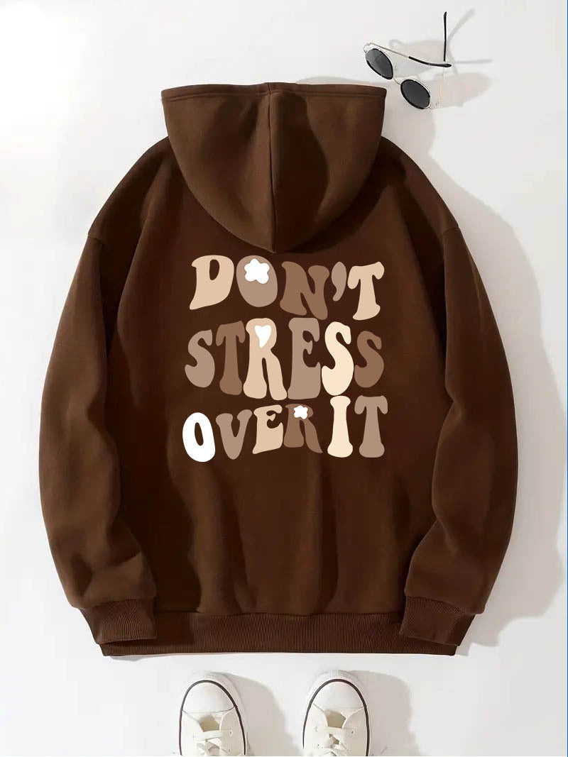 Graphic Long Sleeve Fleece Hooded Sweatshirts, Drawstring With Front Pocket
