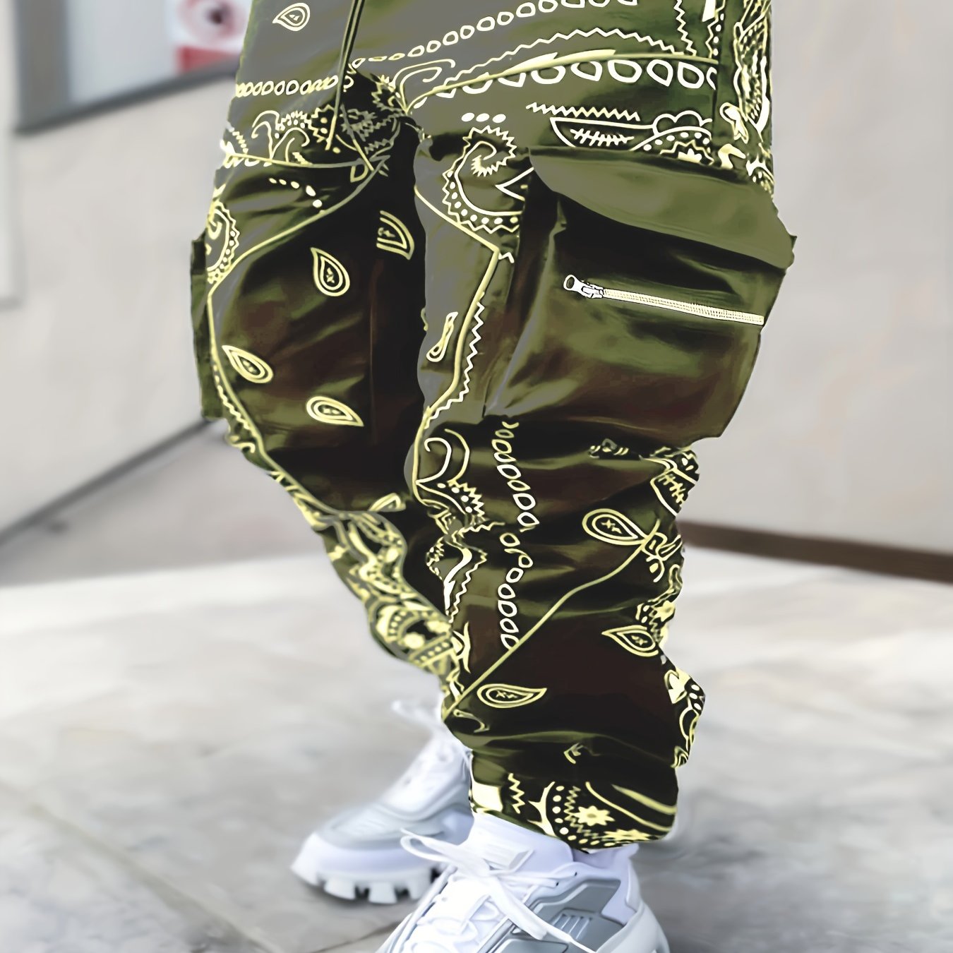 Mens Stylish Paisley Cargo Joggers - Comfortable Graphic Print