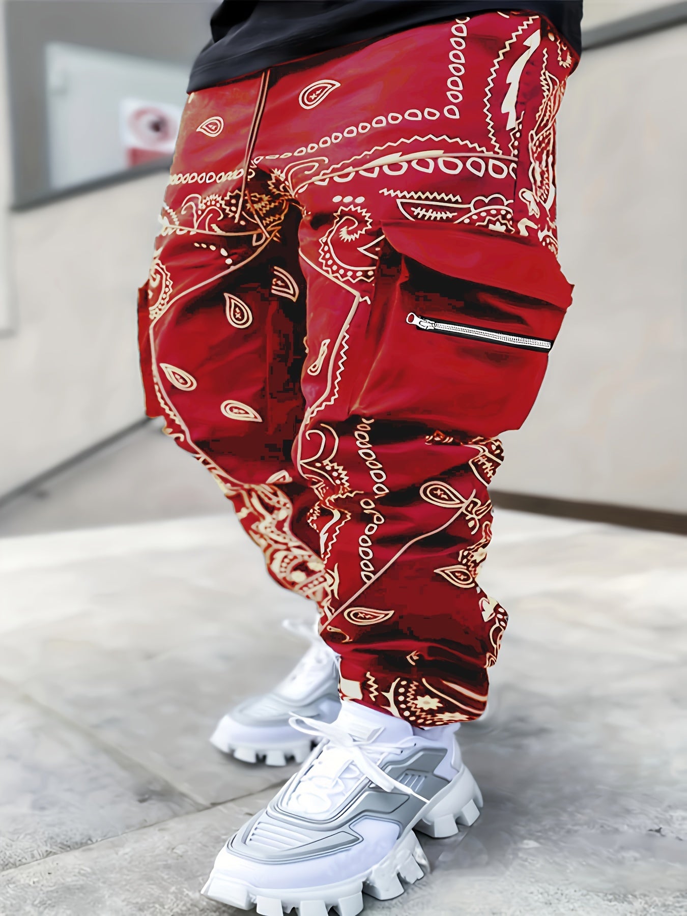 Mens Stylish Paisley Cargo Joggers - Comfortable Graphic Print