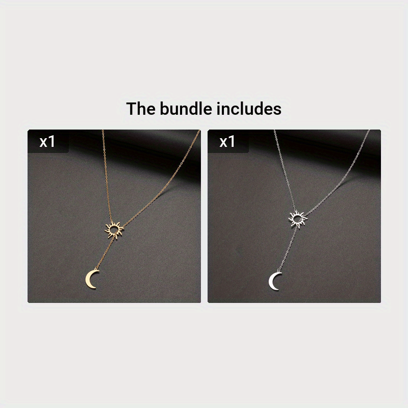 Stainless Steel Sun Totem & Moon Necklace For Women