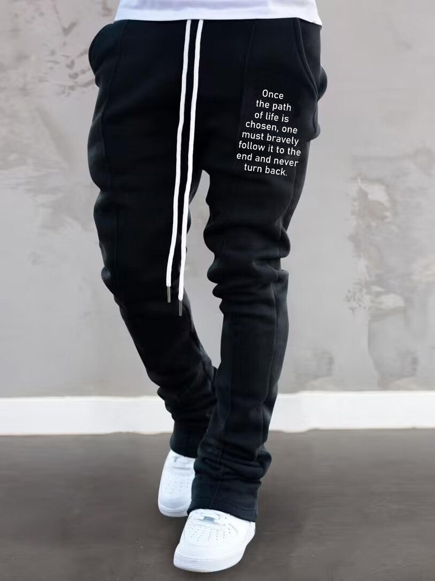 Mens Graphic Flared Sweatpants - Comfort-fit Elastic Waist & Drawstring - Roomy Pockets