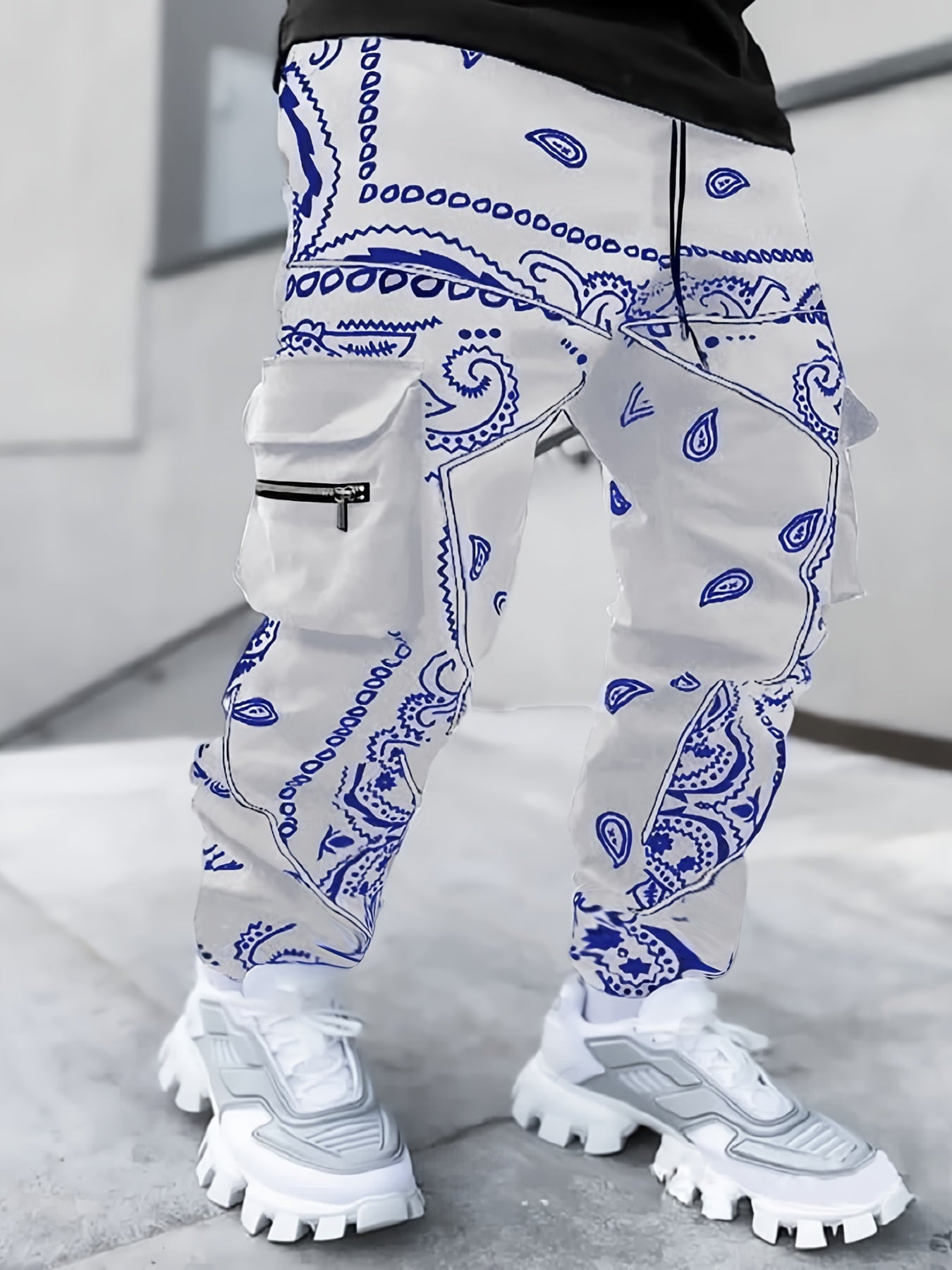 Mens Stylish Paisley Cargo Joggers - Comfortable Graphic Print