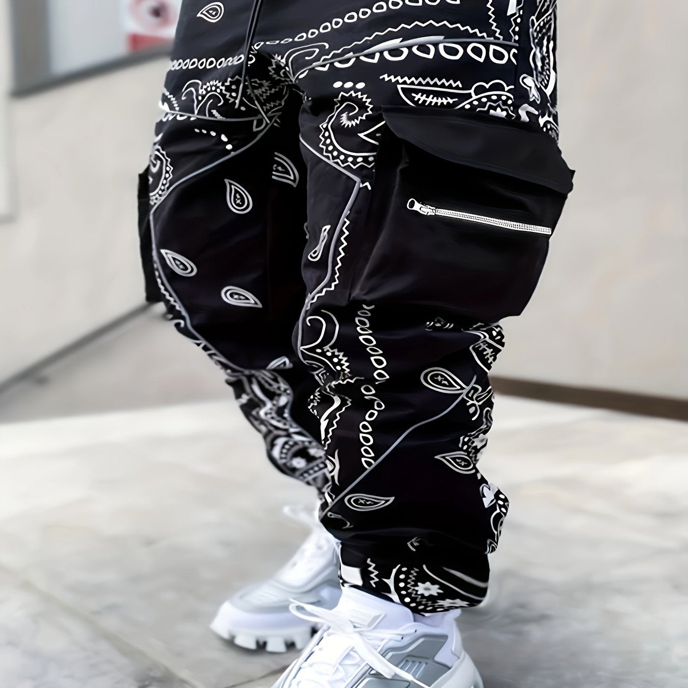 Mens Stylish Paisley Cargo Joggers - Comfortable Graphic Print